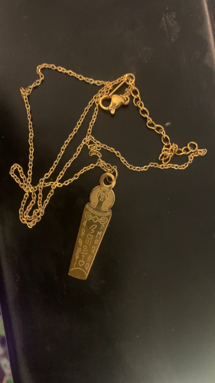 Gold hieroglyphic cartouche necklace
